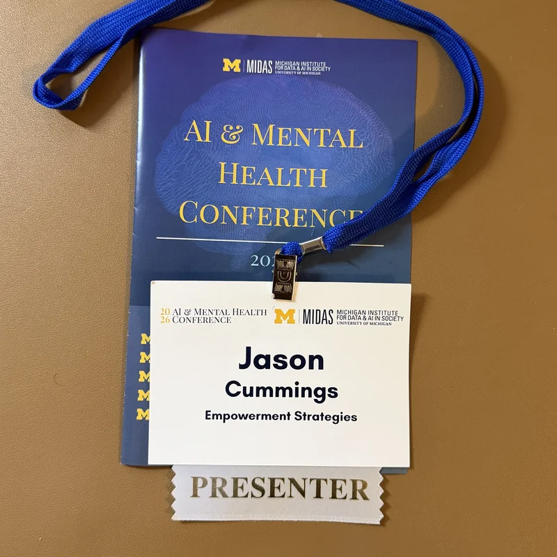 Presenter badge for Jason Cummings of Empowerment Strategies at the 2026 AI and Mental Health Conference